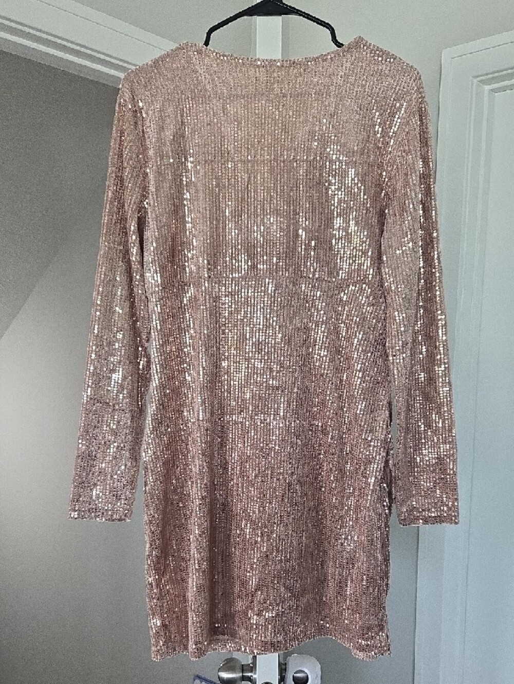 Long Sleeve Sequin Wrap Dress in Blush Pink - Picture 2 of 3
